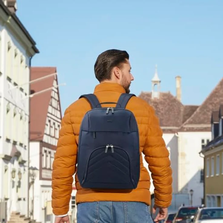 Hama Rucksack für Laptop (Laptopfach gepolstert für Laptops bis 16,2“, Tabletfach für 14,6“, Laptoprucksack mit 2 Vordertaschen und 1 Innenfach, ultraleichter Daypack) dunkelblau – Bild 3