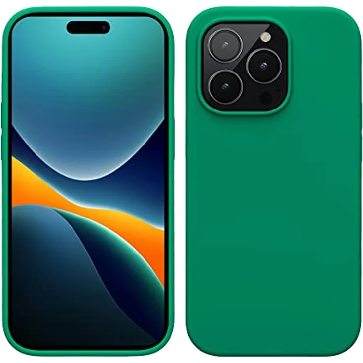 kwmobile Handyhülle für iPhone 14 Pro, Silikon Fall in Smaragdgrün, stoßfest mit Anti-Rutsch und kabellosem Laden – Bild 1