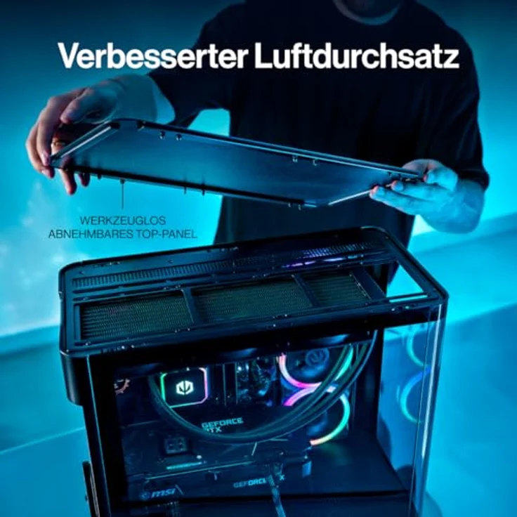 ENDORFY Aquarius 8000 Corona, PC Gehäuse ATX/E-ATX mit 4 ARGB Lüftern, Panorama Tempered Glass, USB-C, schwarzes Fishtank-Design, bis 10 Lüfter, GPU bis 450 mm, 420 mm Radiator Support – Bild 3
