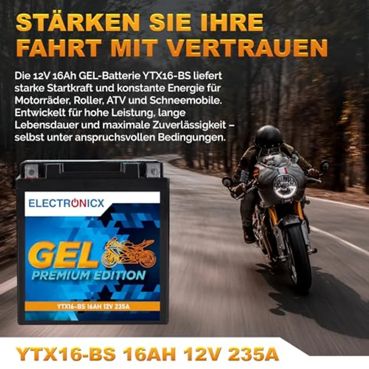 Electronicx Extreme Edition GEL Motorradbatterie 16Ah 12V für Motorrad, Roller, Quad & ATV - wartungsfrei, rüttelfest, auslaufsicher, tiefentladungsfest – Bild 2