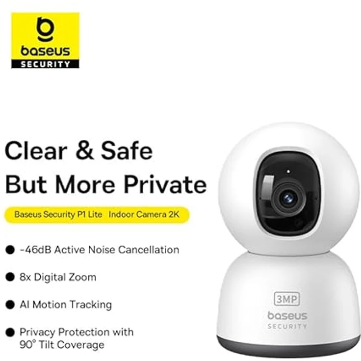 Baseus P1 Lite 2K-Innenkamera (Weiß), Überwachungskamera mit 8-fachem Digitalzoom, 360° Schwenkfunktion und KI-Menschenerkennung – Bild 4