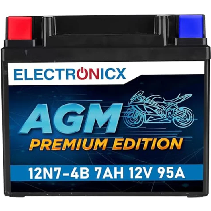Electronicx AGM-12N7-4B, AGM Motorradbatterie 7Ah 12V, wartungsfrei, auslaufsicher, vibrationsfest für Motorrad, Roller, Quad und ATV – Bild 1