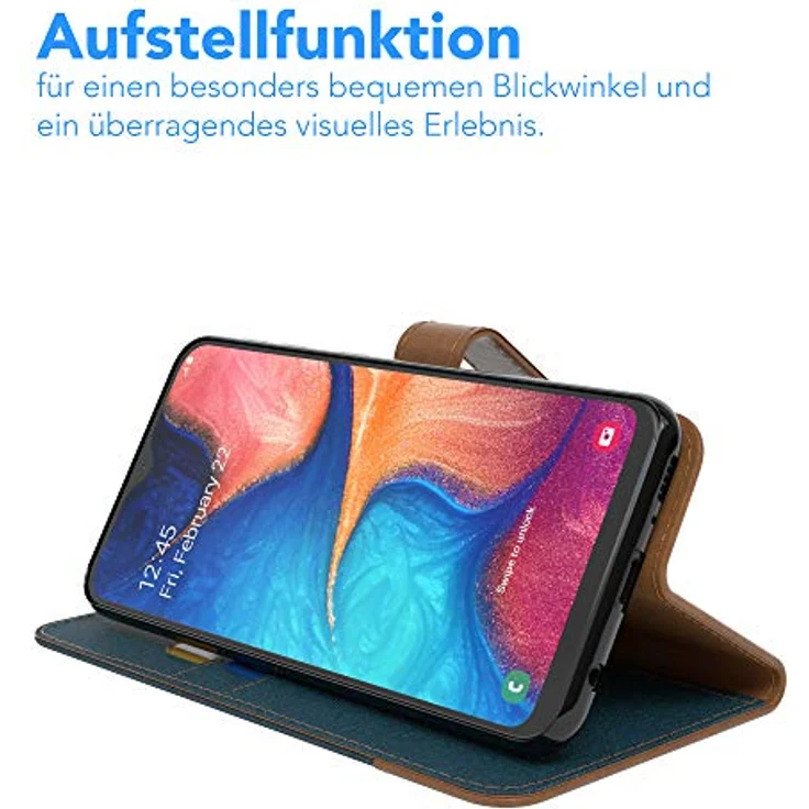 EAZY CASE Tasche kompatibel mit Samsung Galaxy A20e Stoff Schutzhülle mit Standfunktion Klapphülle im Bookstyle, Handytasche Handyhülle mit Magnetverschluss und Kartenfach, Kunstleder, Dunkelblau – Bild 5