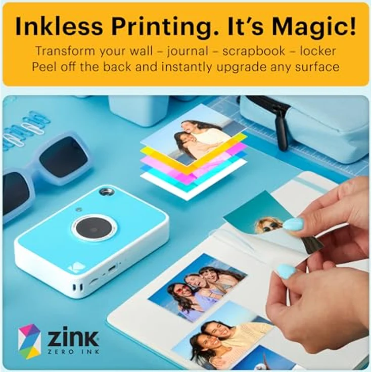 Kodak Printomatic+ Sofortbild Digitalkamera 10MP mit RGB LED, druckt wischfeste 2x3" Fotos auf ZINK-Papier – Blau – Bild 4