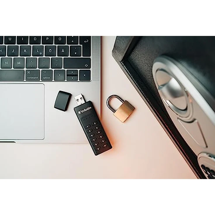 Verbatim Keypad Secure USB-3.0-Stick - 128 GB - Datenspeicher mit Passwortschutz, inkl. USB-A zu USB-A-Verlängerungskabel, schwarz – Bild 2