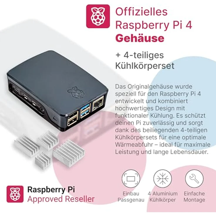BerryBase Raspberry Pi 4 Starterkit, 64GB microSDHC mit Pi OS, Gehäuse, Netzteil, HDMI-Kabel, 8GB RAM, schwarz – Bild 6
