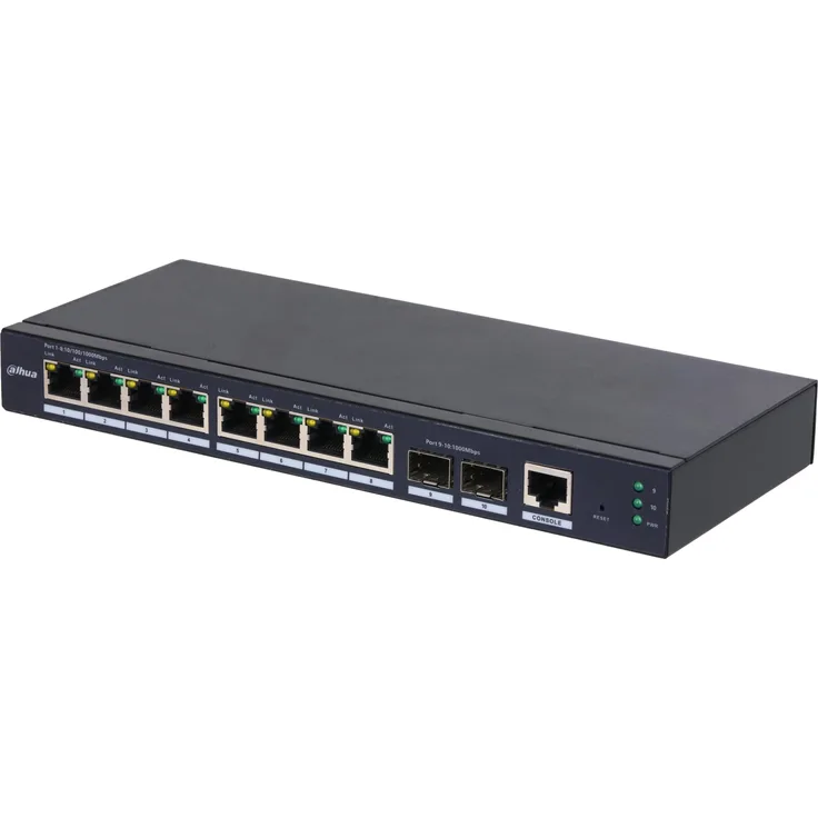 Dahua SWITCH IT DH-SG4010-2F, 10-Port Managed Desktop Gigabit Switch mit 20 Gbit/s Switching-Kapazität, Schwarz