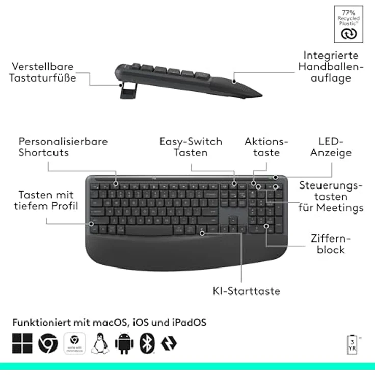 Logitech Signature Comfort Plus Combo MK880, kabelloses Tastatur-Maus-Set mit ergonomischer Handballenauflage – Bild 2