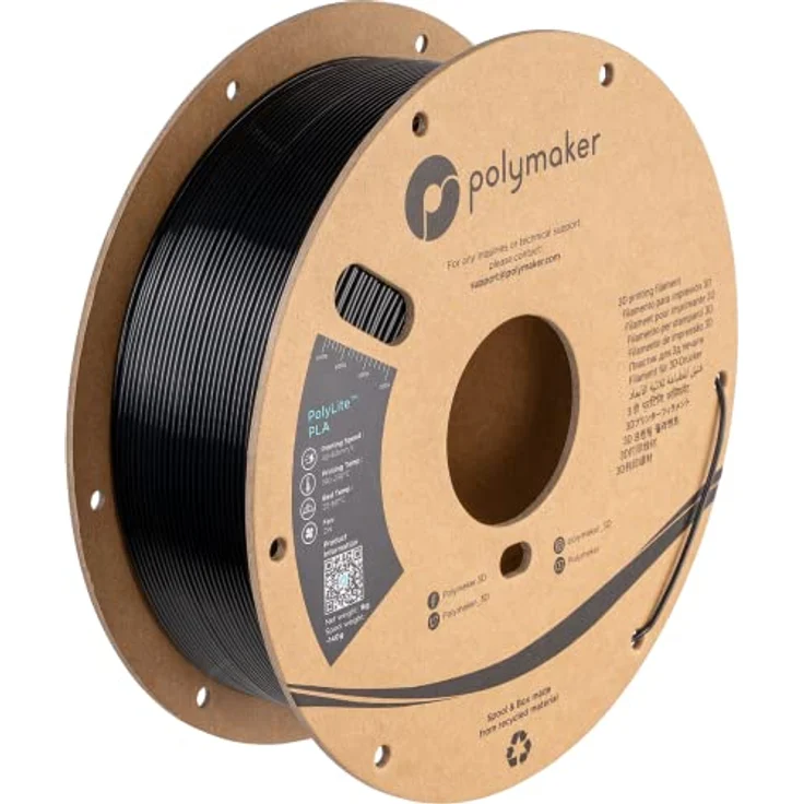 Polymaker PolyLite PLA, 3D-Druckmaterial, 1.75mm, 1kg, Silk Black, hohe Steifigkeit und Zuverlässigkeit – Bild 1