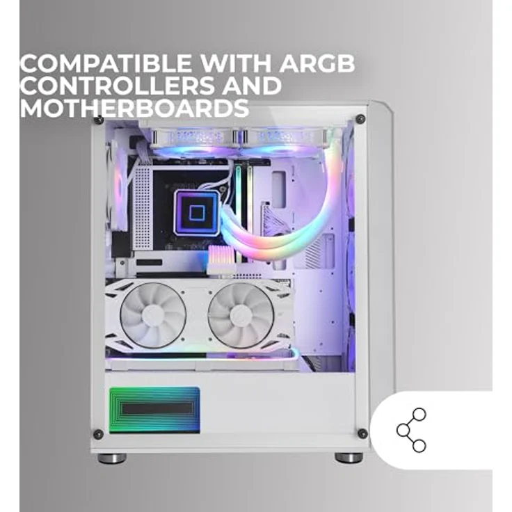 MARSGAMING MC-Vault, Gaming ATX-Gehäuse, 4X ARGB 120mm Lüfter, Vertikales Mesh-Frontpanel, Weiß – Bild 4