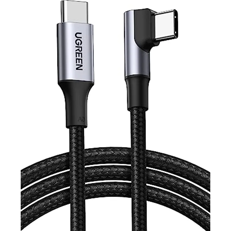 UGREEN US334, USB-C auf PD Fast Kabel, 100 W Leistung, 1 m, Grau mit 90° abgewinkeltem Stecker und 480 Mbit/s Datenübertragung