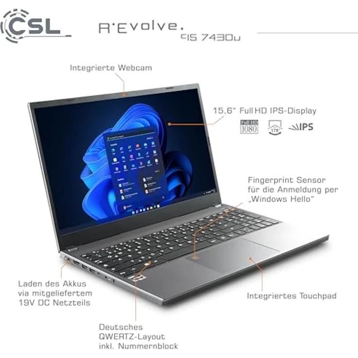 CSL R'Evolve C15 7430U, Ultra-Slim Laptop mit 15,6 Zoll FHD IPS Display, AMD Ryzen 5 7430U, 16 GB RAM, 1000 GB SSD, BT 5.2, AX WLAN – Bild 5