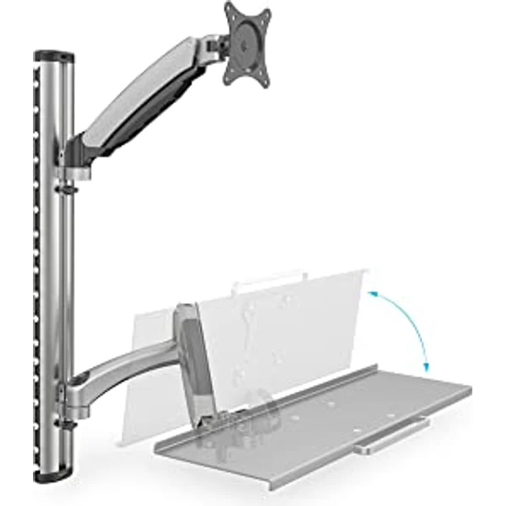 DIGITUS Monitor-Halterung & Tastaturablage - Wandmontage- 1 Monitor - Bis 2x 6 kg - VESA 75x75, 100x100 - Silber – Bild 4
