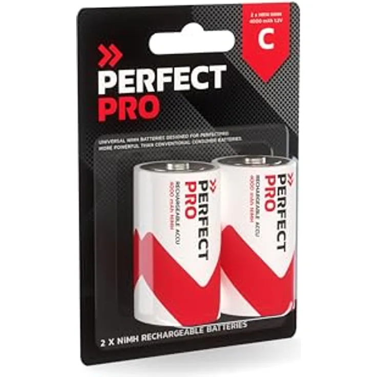 PerfectPro C-Batterien, 2er Pack NiMH, wiederaufladbar, 4000 mAh, 1,2 Volt, lange Lebensspanne, ideal für Lautsprecher und digitale Geräte