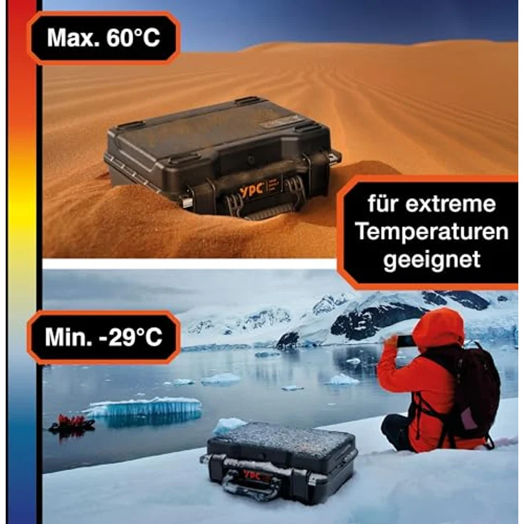 YPC Xplorer Case M – 40cm x 33cm x 16,5cm Outdoor Case, Sortierkoffer wasserdicht, Kamera Koffer Hardcase, Transportkoffer für Ausrüstung, Stapelbar – Bild 3