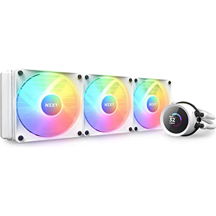 NZXT Kraken 360 RGB - RL-KR360-W1-360mm AIO CPU Wasserkühlung - 1,54" LCD Display 240x240-3x120mm RGB Core Fans - EIN Breakoutkabel zur einfachen Installation - anpassbar durch NZXT CAM - Weiß – Bild 1