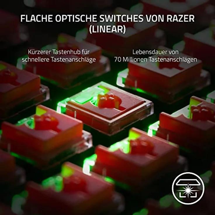 Razer DeathStalker V2 Pro Tenkeyless (Red Switch) - Kabellose Optische Low-Profile-Gaming-Tastatur (Lineare Optische Switches, HyperSpeed Wireless, Bluetooth 5.0) QWERTZ DE-Layout | Schwarz – Bild 2