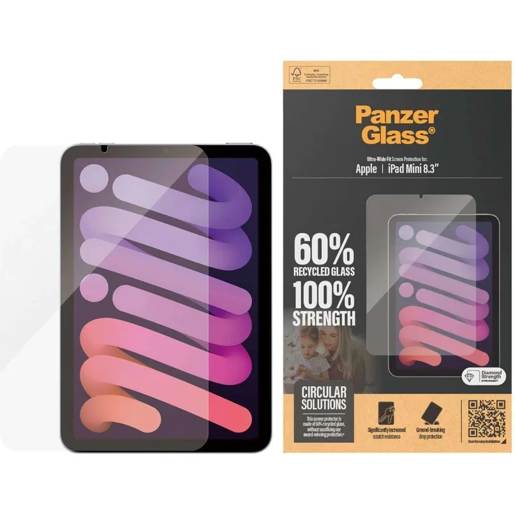 PanzerGlass Tablet Glass, Schutzfolie für iPad mini 2021 (6. Gen) & iPad mini 2024 (7. Gen), kratz- und stoßfest, randlose Passform, 100% Touch-Empfindlichkeit