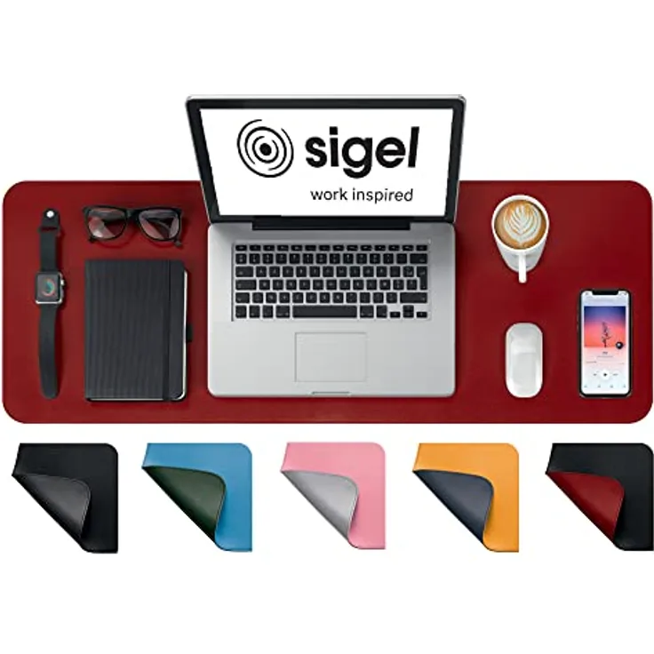 SIGEL SA603 Schreibtischunterlage - rollbar - wasserdicht - rutschfest - hochwertiges Lederimitat - rot, schwarz - doppelseitig - 80 x 30 cm