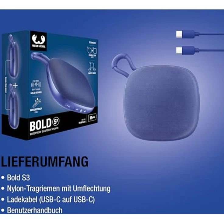 Fresh n Rebel Bold S3, 5 W Bluetooth Lautsprecher mit IPX6-Schutz und bis zu 15 h Laufzeit, Blau – Bild 9