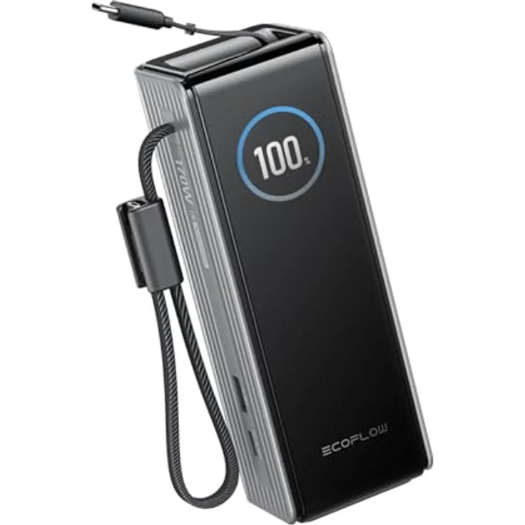 EF ECOFLOW Rapid Powerbank 25 000 mAh 170 W, tragbares Ladegerät mit 100 W integrierten Kabeln und USB-C Anschluss, Silber – Bild 1