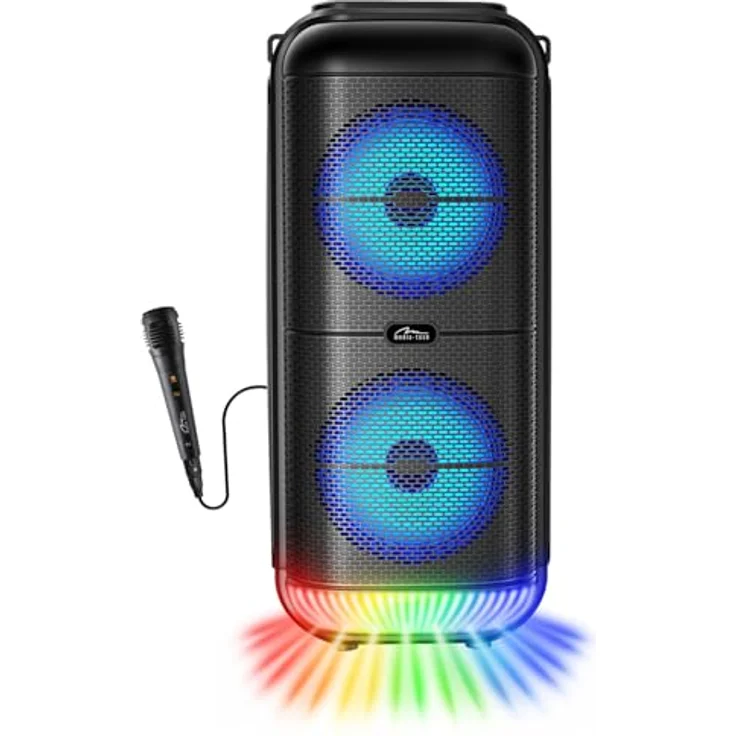 media-tech Tragbarer Bluetooth-Lautsprecher MT3183, 50W RMS, Karaoke, Bunte Disco-Beleuchtung, Bluetooth 5.3, AUX, Micro-SD, USB - BT Power Audio, Blau – Bild 2