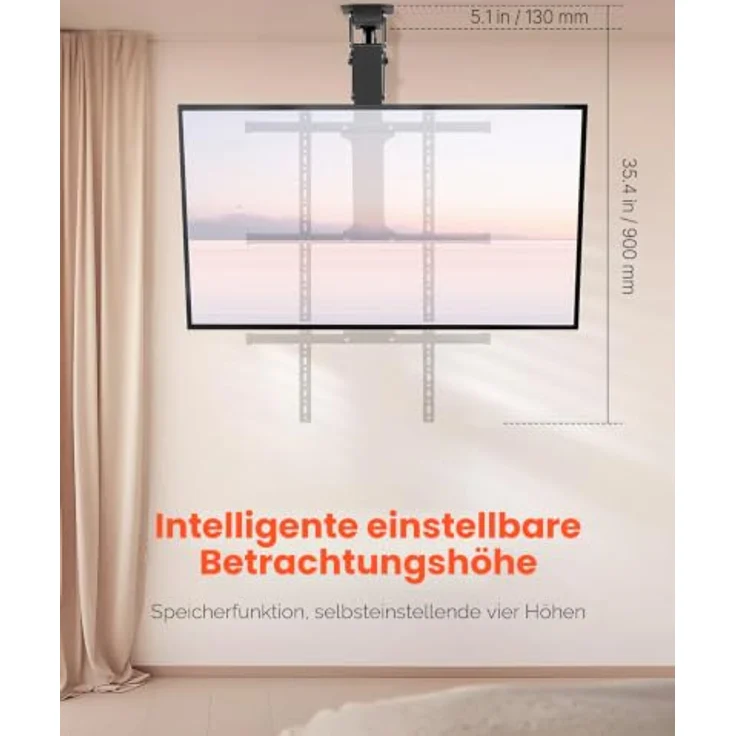 VEVOR motorisierte TV Deckenhalterung, höhenverstellbar für 32-65 Zoll Fernseher, max. VESA 60x60 cm, bis 40 kg tragfähig, mit Fernbedienung und Neigungsverstellung bis -75° – Bild 2