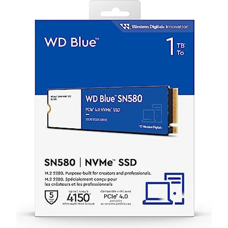 WD Blue SN580 NVMe SSD 1 TB (PCIe Gen4 x4, bis zu 4.000 MB/s Lesen, M.2 2280, nCache 4.0-Technologie) Blau – Bild 4