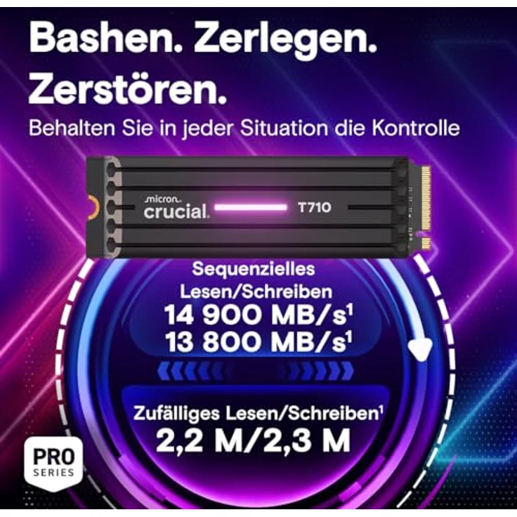 Crucial T710 SSD 4TB M.2 NVMe PCIe 5.0 Gen5 mit Kühlkörper, bis zu 14.500 MB/s Lesen und 13.800 MB/s Schreiben, für Desktop PC & PS5, TLC NAND – Bild 2