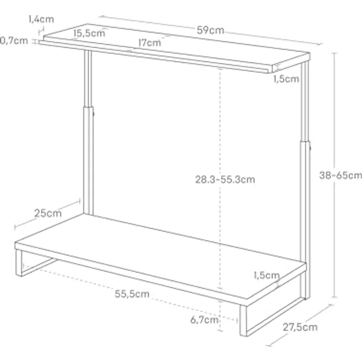 Yamazaki 1303 Tower, 2-stöckiger Monitorständer, schwarz, aus Stahl/Silikon/Polypropylen, 59 x 27,5 x 38-65 cm, minimalistisches Design – Bild 5