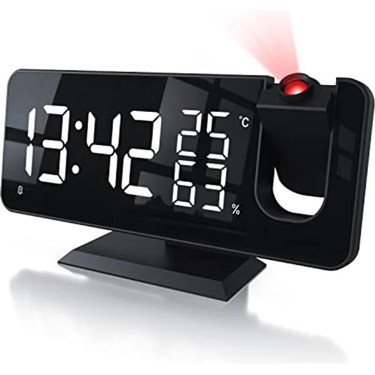 CSL - Radiowecker digital – Projektionswecker – 7 Tasten – 2 Alarme – Projektion und Licht – Autodimmer - 15 FM Radiospeicher – Temperatur und Luftfeuchtigkeitsanzeige - mit Netzteil – Bild 1
