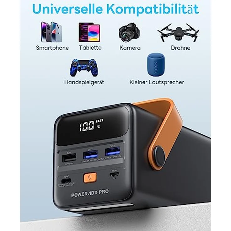 Powerbank PD 65W 50000mAh USB C Externer Akku Tragbare Powerstation mit LED Display Schnellladung für Laptop MacBook Tablet Handy Samsung für Reise, Camping, Outdoor– Schwarz – Bild 6