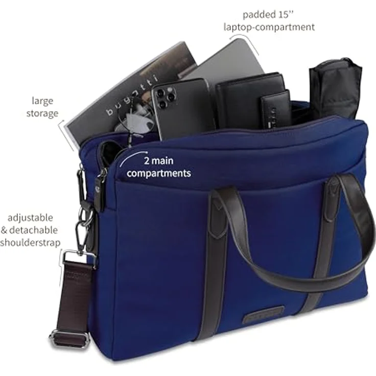 Bugatti Maro Aktentasche, 40 cm mit Laptopfach (14.57"), Notebooktasche, Blau – Bild 4