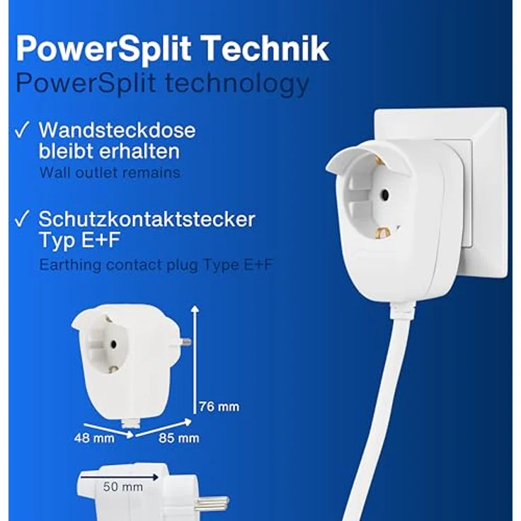 REV Powersplit Steckdosenleiste 6fach weiß – Mehrfachsteckdose mit Schalter, 2m Zuleitung – dank der Zusatz Steckdose kann die Wandsteckdose wie gewohnt weiter verwendet werden – Bild 4