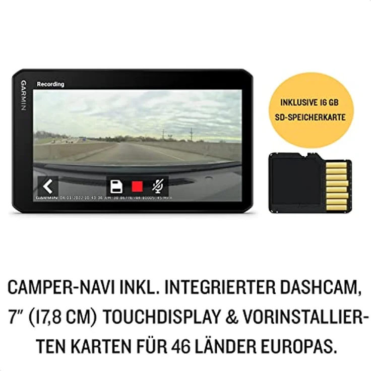 Garmin CamperCam 795 EU MT-D, 7 Zoll GPS-Navigationsgerät mit integrierter DashCam, fahrzeugspezifischer Routenführung und Europakarten – Bild 2
