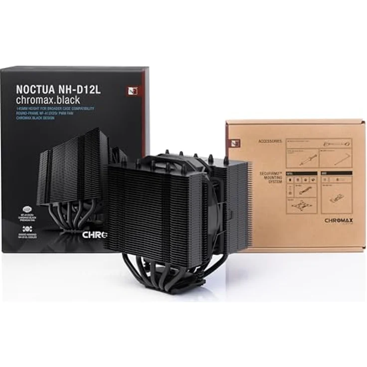 Noctua NH-D12L chromax.black, Low-Profile Dual-Tower CPU Kühler (120mm, Schwarz) – Bild 4