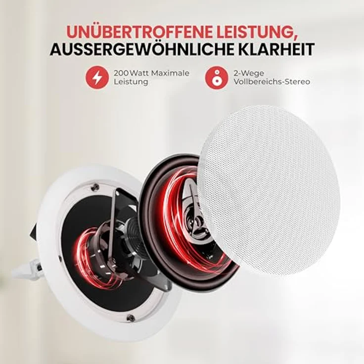 Pyle 16.5cm 4-Deckenlautsprecher, 200W Bluetooth Einbaulautsprecher mit 4-Kanal-Verstärker, 2-Wege Klang und wechselbaren Gittern – Bild 4
