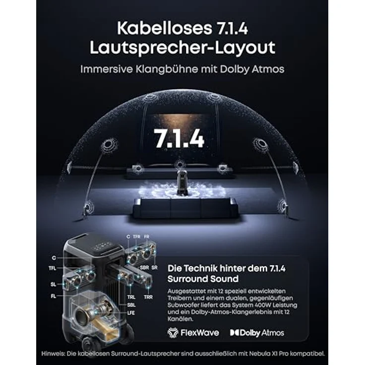 NEBULA Nebula X1 Pro, Mobiler 4K Laserprojektor mit 7.1.4 Dolby Atmos, 3500 ANSI Lumen, All-in-One Design, 300 Zoll, Auto Kalibrierung, Dolby Vision, für Outdoor-Nutzung – Bild 3