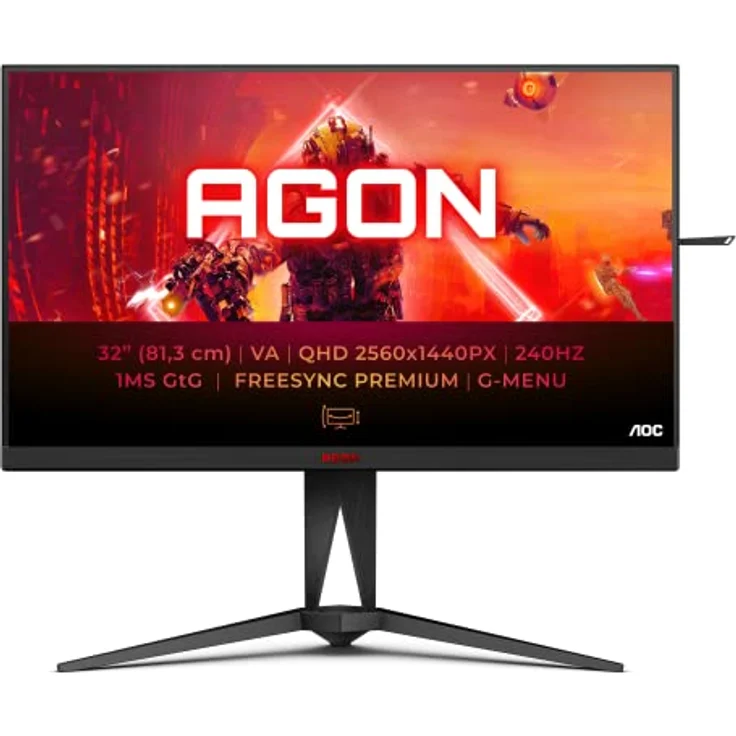 AOC AGON AG325QZN - 32 Zoll QHD Gaming Monitor, 0,5ms MPRT, 240 Hz, FreeSync Premium, HDR 400 (2560x1440, HDMI, DisplayPort, USB Hub) schwarz/rot – Bild 1