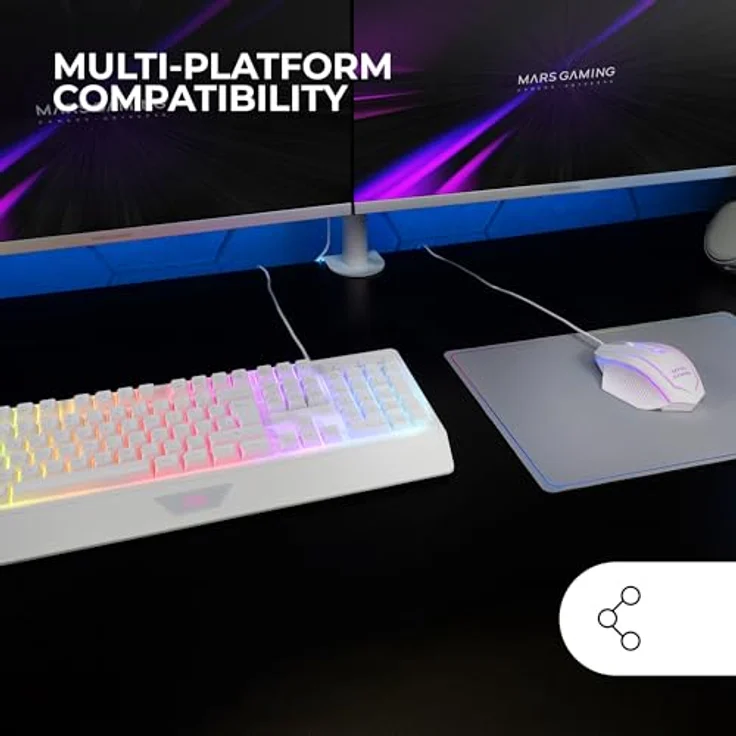 Mars Gaming MCP124, 3in1 Gaming Combo, Ergonomische H-Mech LED RGB Tastatur, RGB Maus 3200DPI HUANO Switches, Nanotextil-Mauspad 360x260mm, Multiplattform-Kompatibilität, Spanisches Layout, Weiß – Bild 5