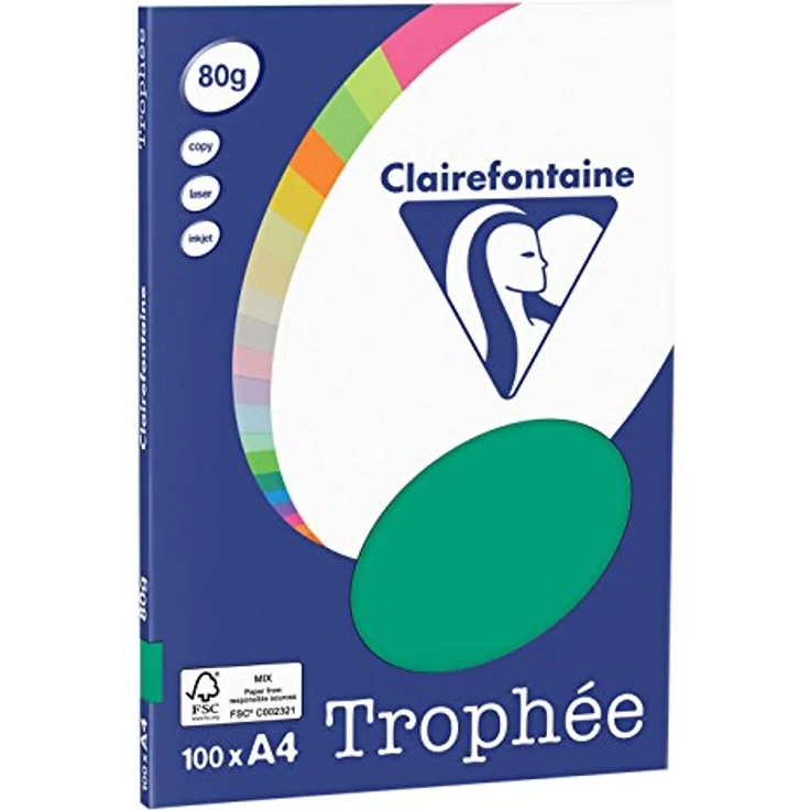 Clairefontaine 4123C Druckerpapier Clairalfa PPP, DIN A4, 80g, 100 Blatt, Tannengrün, 1 Ries