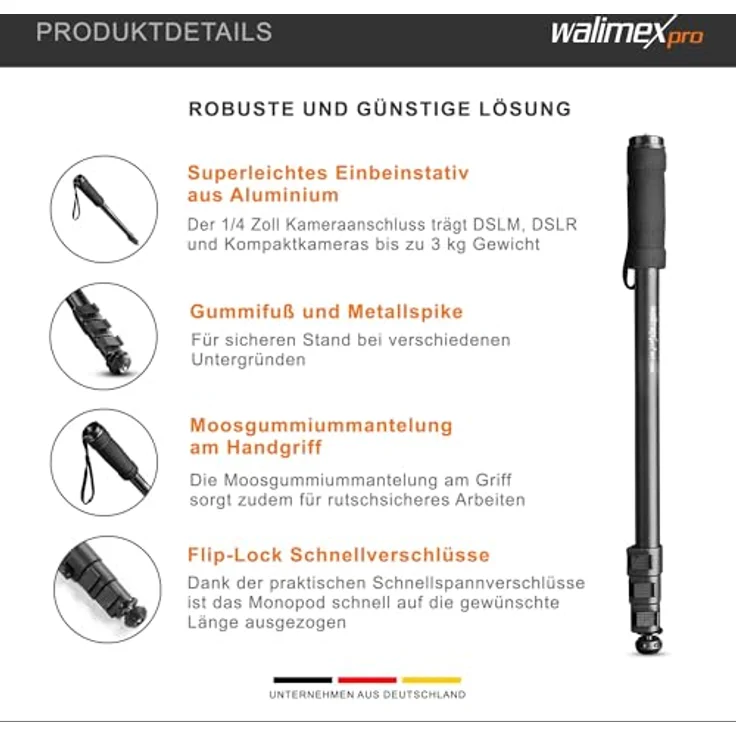 Walimex pro WT-1003 Basic-Einbeinstativ, 171cm – Bild 4