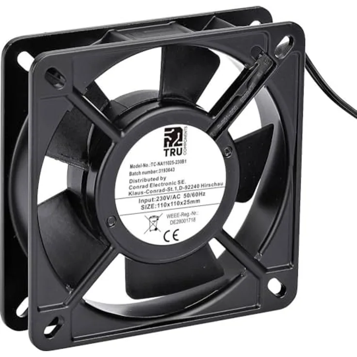 TRU Components TC-NA11025-230B1 Axiallüfter 230 V/AC 100 m³/h (L x B x H) 110 x 110 x 25 mm - Gehäuselüfter, 110 x 110 x 25 mm, 230 V/AC, 100 m³/h