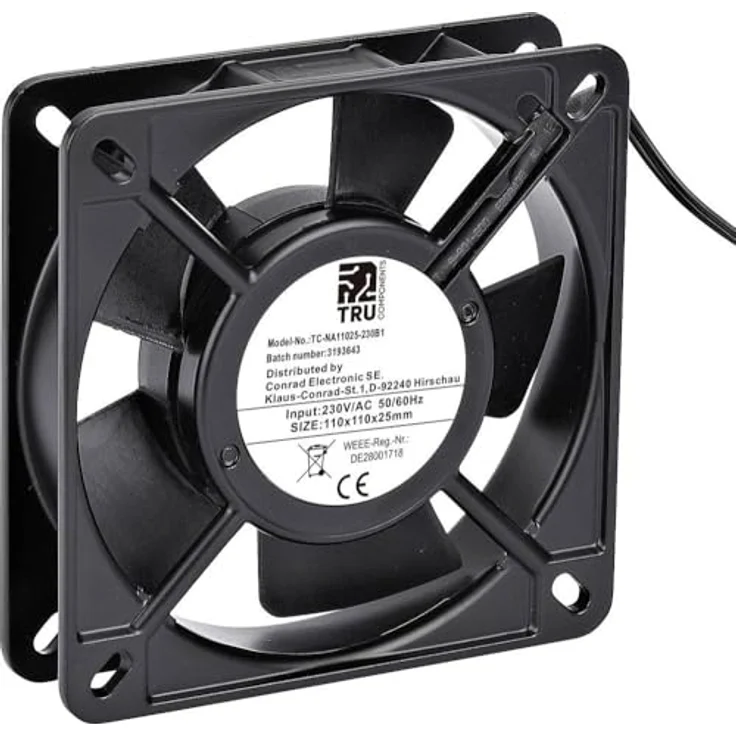 TRU Components TC-NA11025-230B1 Axiallüfter 230 V/AC 100 m³/h (L x B x H) 110 x 110 x 25 mm - Gehäuselüfter, 110 x 110 x 25 mm, 230 V/AC, 100 m³/h