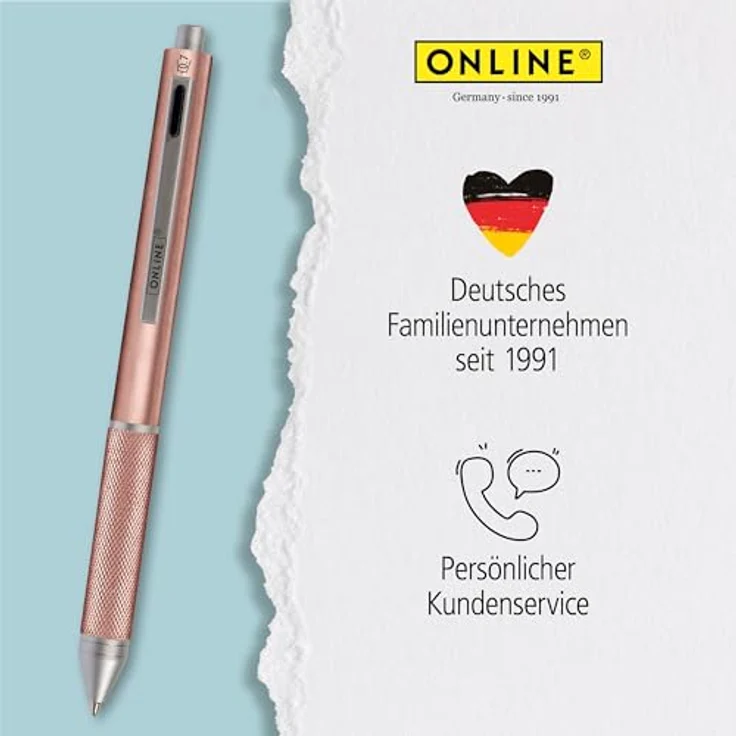 ONLINE Multipen 4-in-1, Multifunktionsstift aus Metall mit 3 Kugelschreiber-Minen in blau, schwarz und rot sowie Druckbleistift und Radierer, Farbe rosegold – Bild 6
