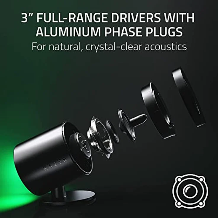 Razer Nommo V2 Pro - Full-Range-2.1-Gaming-Lautsprecher für PC mit kabellosem Subwoofer (3-Zoll-Full-Range-Treiber mit Aluminium-Phase-Plugs, Nach Unten Abstrahlender Subwoofer) Schwarz – Bild 2