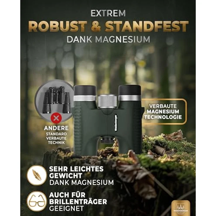 Weidenberger Fernglas 10x26, [TESTSIEGER] Magnesium, wasserdicht mit Nitrogenfüllung, BAK4 HD Prisma + FMC Objektiv, für Brillenträger geeignet, Grün – Bild 2