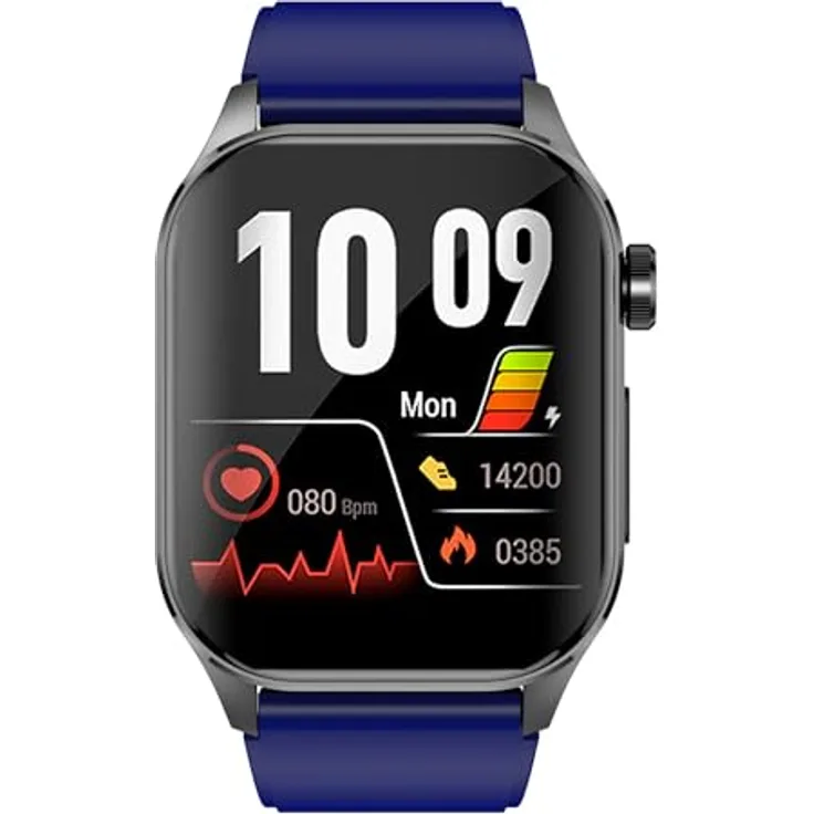 Knauermann PRO 3 (2024) Schwarz - Gesundheitsuhr Smartwatch mit Telefoniefunktion - EKG + HRV und SOS Funktion - AMOLED Display- BT Bluetooth - Schlafapnoe - Silikonband Blau, 14-24