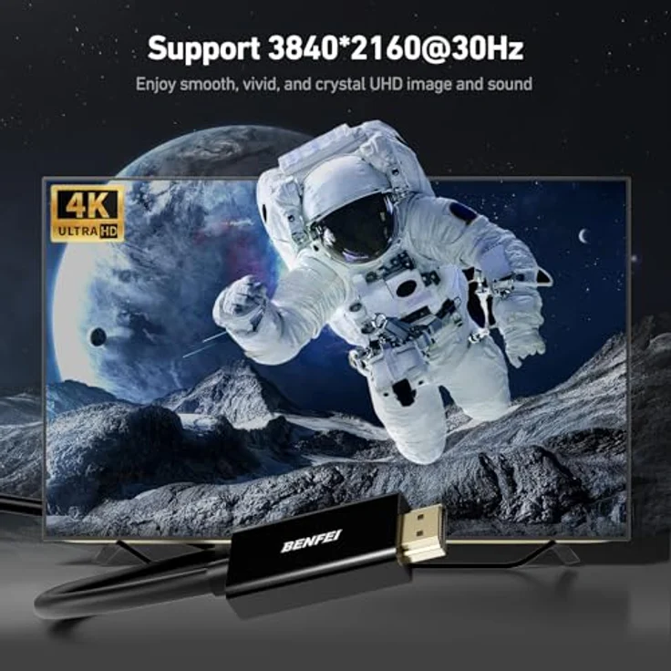 DisplayPort Auf HDMI Kabel, BENFEI 1.8m Display Port (DP) auf HDMI Kabel High Speed inkl. Audio-Übertragung | 1080p | Displayport (Stecker M) zu HDMI (Stecker A) | zertifiziert | Apple und PC – Bild 2