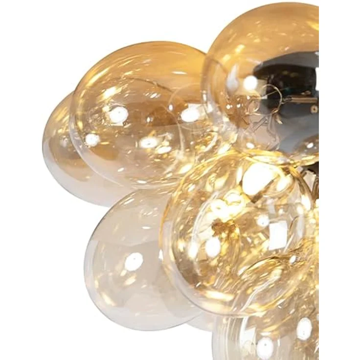 Qazqa - Design Deckenleuchte I Deckenlampe I Lampe I Leuchte schwarz mit Braunglas 6 Lampen - Uvas I Wohnzimmer I Schlafzimmer - Kugel I Kugelförmig - LED geeignet G9 – Bild 3